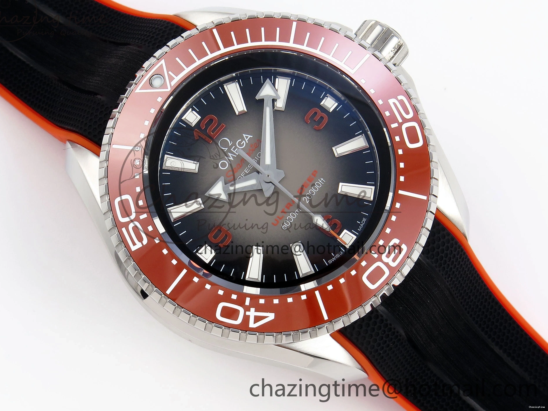 0126 Premium SEAMASTER PLANET OCEAN 6000M ULTRA DEEP 45.5MM SS TF 1:1 BEST EDITION GRAY DIAL ORANGE BEZEL ON RUBBER STRAP A 7761